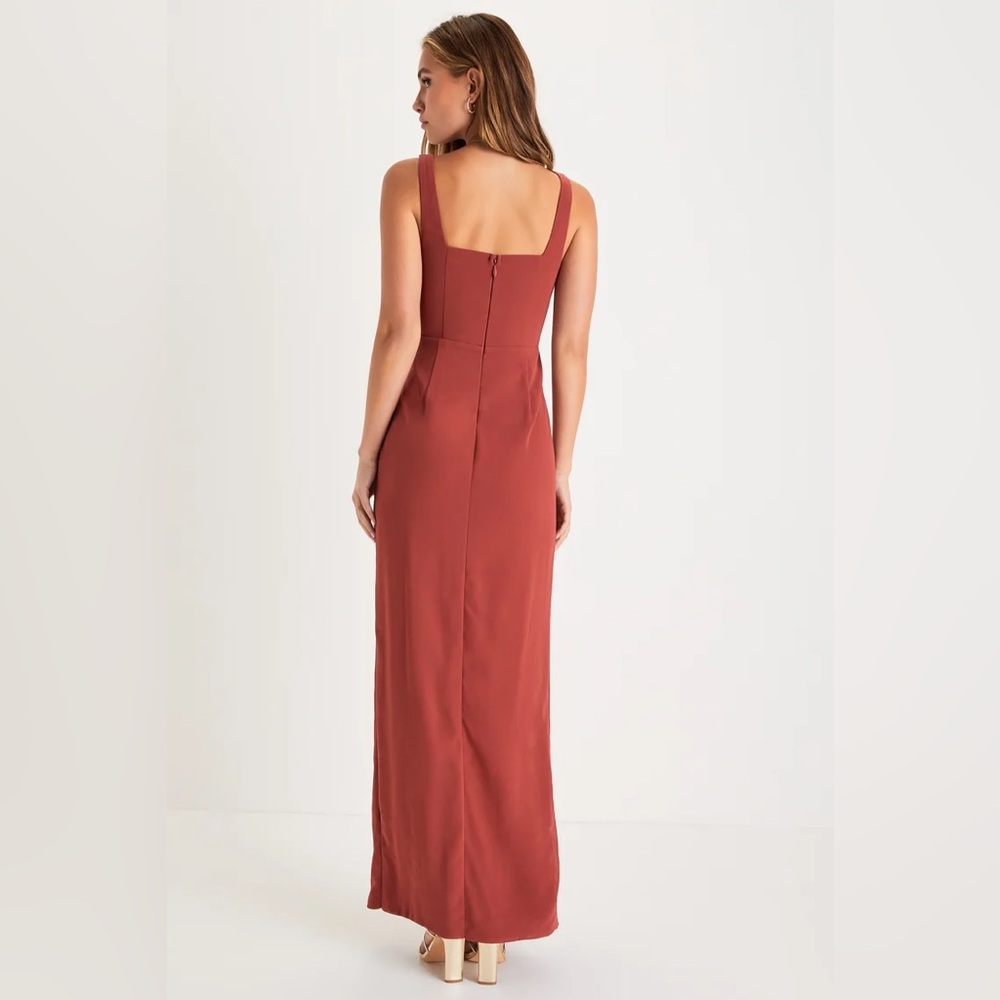 Lulus Glamorous Disposition Rust Ruched Maxi Dress - Picture 2 of 8